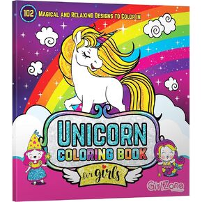 GirlZone Unicorn Coloring Book for Girls and Kids, 102 Magical Cute Fun Designs, Unicorn, Sea Animals, Princess for Gifts, Creativity, Mindfulness, Calming