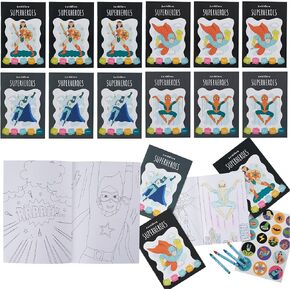 THE TWIDDLERS - 12 Bundle Pack Coloring Books with 48 Crayons & 216 Stickers (Farm Animals) - Mini Coloring Books for Kids Ages 4-8, DIY Art Drawing Activity Book for Toddlers, Birthday Party Favors