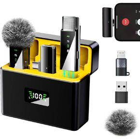 Wireless Lavalier Microphone for iPhone 15 iPad Android, Mini Lapel Mic with Charging Case, Noise Reduction, 164FT Transmission, Clip On Lav Mic for Video Recording YouTube Vlog Tiktok Interview