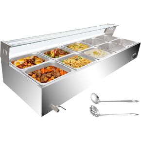 GAOMON 10-Pan Commercial Food Warmer, Electric Steam Table 12QT/ Pan, 1800W Countertop Stainless Steel Buffet Bain Marie with Tempered Glass Cover, Temperature Control for Buffet Party Restaurant