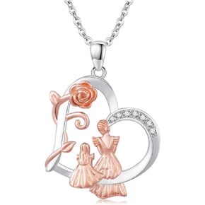 Twoowl Mother Daughter Necklace 925 Sterling Silver Heart-shaped Pendant Necklace Mother's Day Jewelry Gift for Mother Mom Grandmother