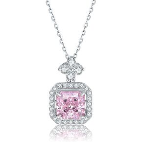 SUNFEEL 925 Sterling Silver Necklace for Women and Girls, Square and Flower Cubic Zirconia Pendant Idea for Anniversaries, Birthdays, Weddings