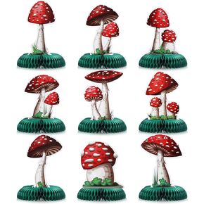 9 Pieces Mushroom Party Decorations Mushroom Honeycomb Centerpieces Table Topper Mushroom Party Supplies Wonderland Party Decor for Baby Shower Birthday Christmas Home Decor