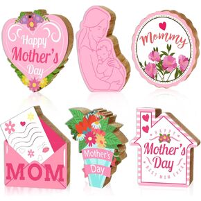 cuixinclt 6 قطع ديكورات عيد الأم قطع مركزية خشبية مزدوجة الجوانب لتزيين طاولة عيد الأم السعيدة باللون الوردي، تزيين طاولة الأم، ديكور طاولة متدرج للحفلات in Kuwait