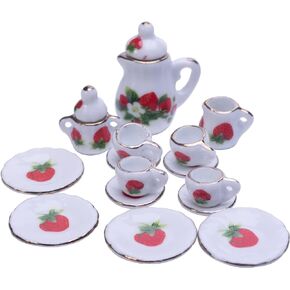 Taponukea 15 Pieces Miniature Tea Sets Porcelain Dollhouse Kitchen Accessories and Furniture 1 12 Scale