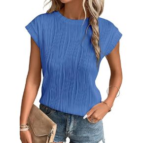 EVALESS المرأة قصيرة الأكمام محكم القمم Crewneck متماسكة الصلبة فضفاضة عادية الأساسية تي شيرت تي شيرت البلوزات