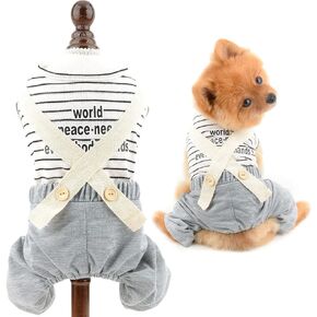 SMALLLEE_LUCKY_STORE Pet Striped Knit Shirt Overalls Outfits Jumpsuit for Small Dogs Cats Boy Girl Puppy Sweater with Pants Cute Yorkie Chihuahua Clothes