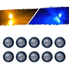 TCTAuto Dual Revolution 3/4“ LED Marker Lights Amber to Blue 3 Wire with Rubber Grommet for Trailer Truck RV Camper
