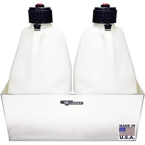 Pit Posse PP3344 Double Utility Jug Holder Storage Rack Shelf - Holds Two 5-Gallon Jugs - Made in USA - Anti-Rusting Aluminum - Shop Garage Enclosed Race Trailer Car Automotive Accessories (Silver)