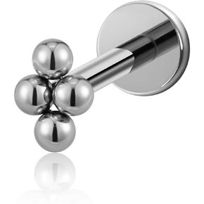 FINE4U 1PC ASTM F136 Titanium Piercing Jewelry Stud for Tragus Conch Helix Flat Labret 16G 6mm 8mm