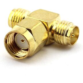 DGZZI 2pcs RP SMA Male to Dual RP SMA Female 3-Way Coaxial Adapters, Brass, 3-Way