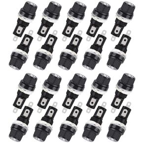 Hyamass 20Pcs AC 250V 10A/AC 125V 15A Black Electrical Panel Mounted Screw Cap Fuse Holder Socket, Screw Cover Glass Fuse Tube Holder for Solar Panel and Solar Controller Radio Auto Stereo (5x20mm)