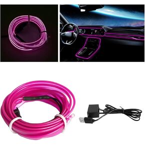 EL Wire Interior Car LED Strip Lights, 16FT USB 5V Neon Light with 6mm Sewing Edge, Glowing Electroluminescent Ambient Lighting Kits with Fuse Protection, Universal for Car Decorations (Orange)