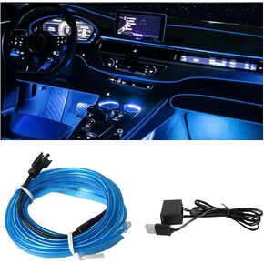 أضواء شريط LED داخلية للسيارة من EL، 16FT USB 5V ضوء نيون مع حافة خياطة 6 مم، مجموعات الإضاءة المحيطة المتوهجة الكهربائية مع حماية الصمامات، عالمية لديكورات السيارة (أحمر)