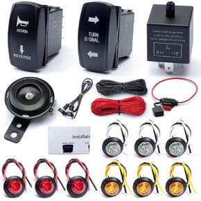 Universal ATV UTV SXS Turn Signal Street Legal Kit with Turn Signal Rocker Switch Horn Flasher Relay Fuse Line Reverse Light Compatible with Polaris RZR Ranger XP Turbo Can-Am Golf Cart Beach Cart