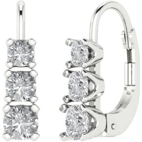 Clara Pucci 1.06 ct Brilliant Round Cut Drop Dangle Clear Simulated Diamond 14k White Solid Gold Designer Earrings, Lever Back