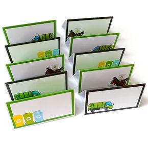 Garbage Truck Place Tent Cards by Adore By Nat - Kid Boy Girl Trash Bash Birthday Party Decoration - Set of 12