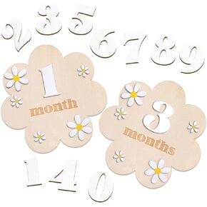 Burbell 3D Wooden Daisy Baby Monthly Milestone Cards 1-12 Months Interchangeable Monthly Milestone Discs Baby Announcement Sign for Baby Shower Newborn Photo Props Gifts