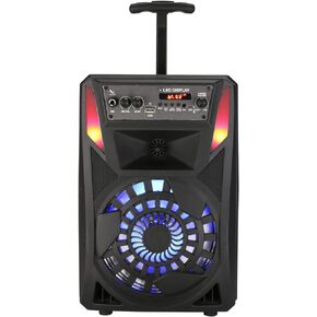 Pyle 12'' Portable Bluetooth Speaker System - 1000W Karaoke Speaker w/ LED Lights, USB/Micro SD/FM/BT/Aux/Remote Control/Mic & Guitar Inputs, Built-in Rechargeable Battery w/ Wheels & Handle Bar