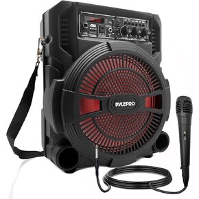Portable Bluetooth PA Speaker System - 600W Rechargeable Wireless Outdoor Bluetooth Speaker Portable PA System w/ Microphone In, Party Lights, USB SD Card Reader, FM Radio - Wired Mic - Pyle PSBT62A.7