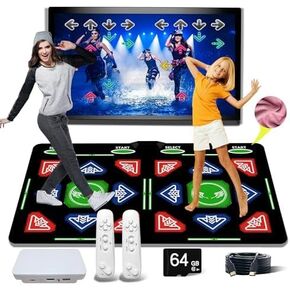 حصيرة الرقص OZLET HDMI بسعة تخزين 64 جيجابايت، 1000 لعبة، 885 أغنية، 81 فيديو MTV. تجمع وسادة الرقص بين الرقص واليوجا والتمارين الرياضية والجري والرياضة وألعاب الألغاز وهي هدية مرموقة للأولاد والبنات. مادة الفانيلا