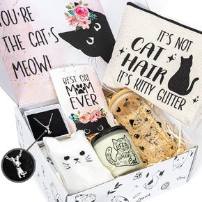 Cat Lover Gifts For Women, Funny Cat Gifts For Cat Lovers, Best Cat Mom Gift Box For Mother's Day, Birthday, Christmas, Unique Silhouette Cat Themed Stuff For Crazy Cat Lady Friends Girls