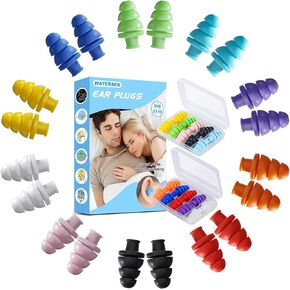 Ear Plugs for Sleeping Noise Cancelling, 10 Pairs Reusable Earplugs for Sleeping, Concert, Snoring, Travel, Work, 10 Colors, 33dB Highest SNR