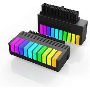 Qustikuri Rainbow ARGB ATX 24 Pin 90 Degree Power Connector 5V 3Pin Power Adapter for Gaming PC Motherboard Power Supply Connector (Black)