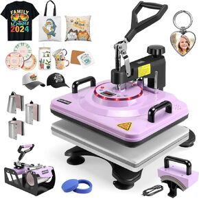 Whubefy Heat Press Machine 15x12 Shirt Press Machine with Tumbler Press/Hat Press - 5 in 1 Sublimation Heat Press Machine for T Shirts Cap Mug Plate - Swing Away Heat Transfer Tshirt Printing Machine