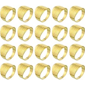 PATIKIL Metal Sewing Thimbles, 20 Pcs Adjustable Finger Protector Shield Thimble Ring for Knitting Craft Needlework, Golden