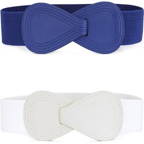 Allegra K Women's Stretchy Waist Belt 8-shaped Skinny Faux Leather Elastic Dress Belts