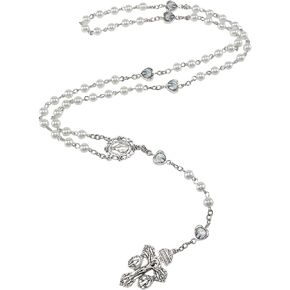 White Pearl Beads Rosary Necklace for Women,Silver Rosaries Catholic Pardon Crucifix La Cruz Del Perdon Catolica,Crucifijo Del Perdon Rosarios Catolicos Para Mujer,Baptism Rosary Gift for Girls
