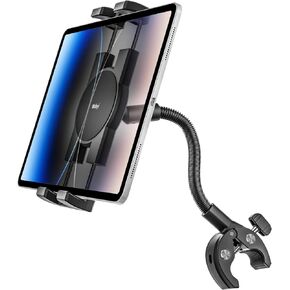 Gooseneck Tablet Holder for Wheelchair/Stroller/Golf Cart/Boat/Mic Stand/Indoor Cycling Bike/Gym Bicycle Handlebar Clamp, Compatible with 4.7-12.9" iPad Pro/Air/Mini, iPhone, Galaxy, Fire HD, E-Book
