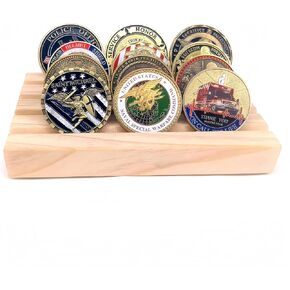 Military Challenge Coins Display Holder Solid Wood 4 Row Coin Holder Rack