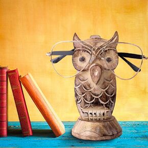 Handcrafted Wooden Spectacle Eyeglasses Holder Green Owl Shaped Eyewear Retainer-Sunglasses Holder Display Stand