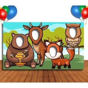 Forest Animals, Woodland Hole in Face Cutout, 42 x 72 Inch Banner, Photo Props, Party Supplies Decorations