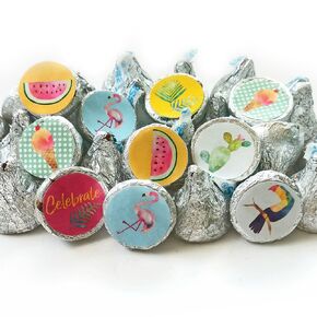 Tropical Summer Label for Hershey Kisses Chocolates by Adore By Nat - Envelope Seal Candy Stickers - Set of 240