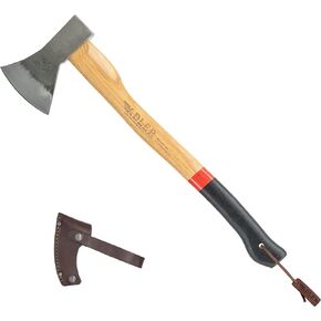Adler - The Canoe Axe, Hickory Wood, Leather Sheath, German Made, Anti-Slip Head 1.35 pounds, Handle 19.5 inches