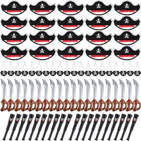 JaGely 80 Pcs Caribbean Pirate Party Cosplay Set Include 20 Felt Pirate Hat 20 Pirate Captain Eye Patches 20 Inflatable Swords 20 Plastic Telescopes Accessories for Pirate Party Favors Supplies