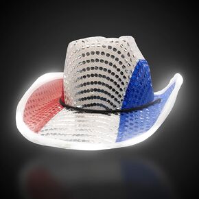 Fun Central USA Patriotic LED Light-Up Cowboy Hat in Red, White, and Blue American Flag Colors | Party Favor, Accessory and Western Outfit Addition for Men & Women | Perfect for 4th of July, Memorial