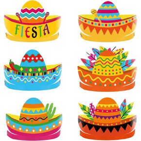 chiazllta 24 Pieces Fiesta Party Favor Hats Cinco De Mayo Fiesta Sombrero Paper Party Crown Headbands Mexican Theme Decorations Favor Supplies