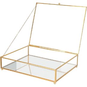 Large Glass Boxes for Display Handmade,Mirrored Bottom, Glass Jewelry Box with Lid, Glass Trinket Box Book Photo Box Keepsake Organizer,Glass Display Case for Vanity Decor Home Dresser, Black