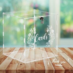 CECOLIC Wedding Card Box Clear Acrylic Card Box with Lock & Sign Wedding Money Post Gift Card Holder Box for Wedding Reception, Anniversary, Birthday Party, Graduation, Baby Shower Decorations