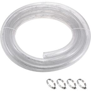 HARFINGTON 63/64" ID x 24.6ft Steel Wire Reinforced PVC Tubing Chemical Resistant Flexible Vinyl Hose Pipe High Pressure Thick Hose Suction Tube Clear