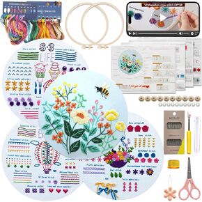 VIVAwisdom 4 Sets Beginner Cross Stitch Kits; Hand Embroidery kit for Adults with Beautiful Embroidery Patterns and Comprehensive Needlework Supplies