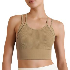 PINKSAVIOR Women Workout Crop Tops Sleeveless Athetic Longline Sports Bra Padded Basic Ribbed Running Tank Tops