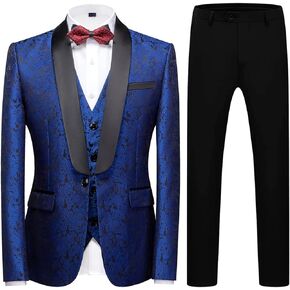 TRONSTORE Men's Stylish Tuxedo 3 Piece Suit One Button Paisley Jacket Vest Pants Dinner Party Prom