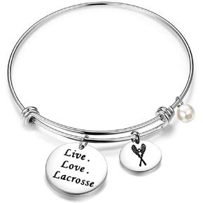 FEELMEM Lacrosse Bracelet Live Love Lacrosse Expandable Bangle Lacrosse Jewelry Gift For Lacrosse Players, Coaches
