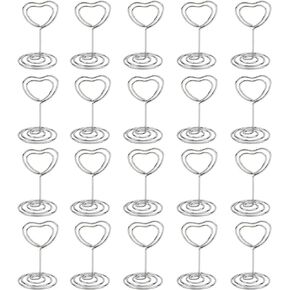 20 pcs Table Number Holders Picture Holder 1.96inch Small Size Table Picture Stands for Wedding Party Office,（Love)(Silver)