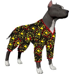 LovinPet Dog Pajamas Onesies for Medium Dogs - Big Dog Onesie Post Surgery Wear, Lightweight Pitbull Dog Pullover Pajamas, Full Coverage Dog Pjs, Black Taco Print, Large Puppy Pajamas,Medium